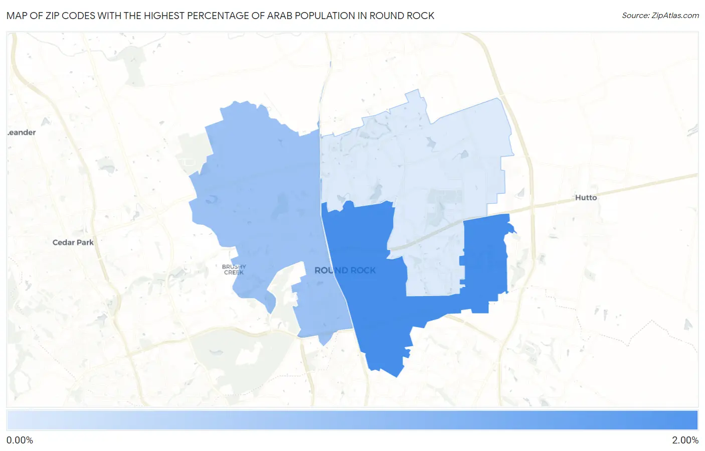 Zip Codes with the Highest Percentage of Arab Population in Round Rock Map