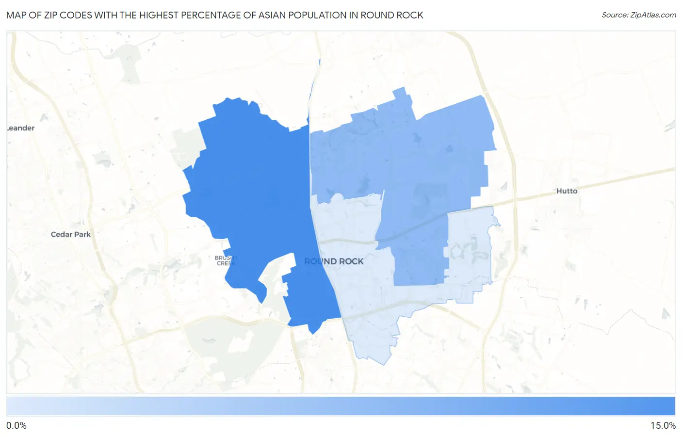 Zip Codes with the Highest Percentage of Asian Population in Round Rock Map