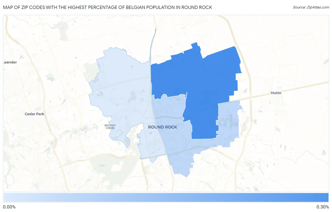 Zip Codes with the Highest Percentage of Belgian Population in Round Rock Map
