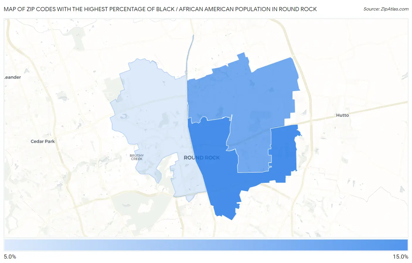 Zip Codes with the Highest Percentage of Black / African American Population in Round Rock Map