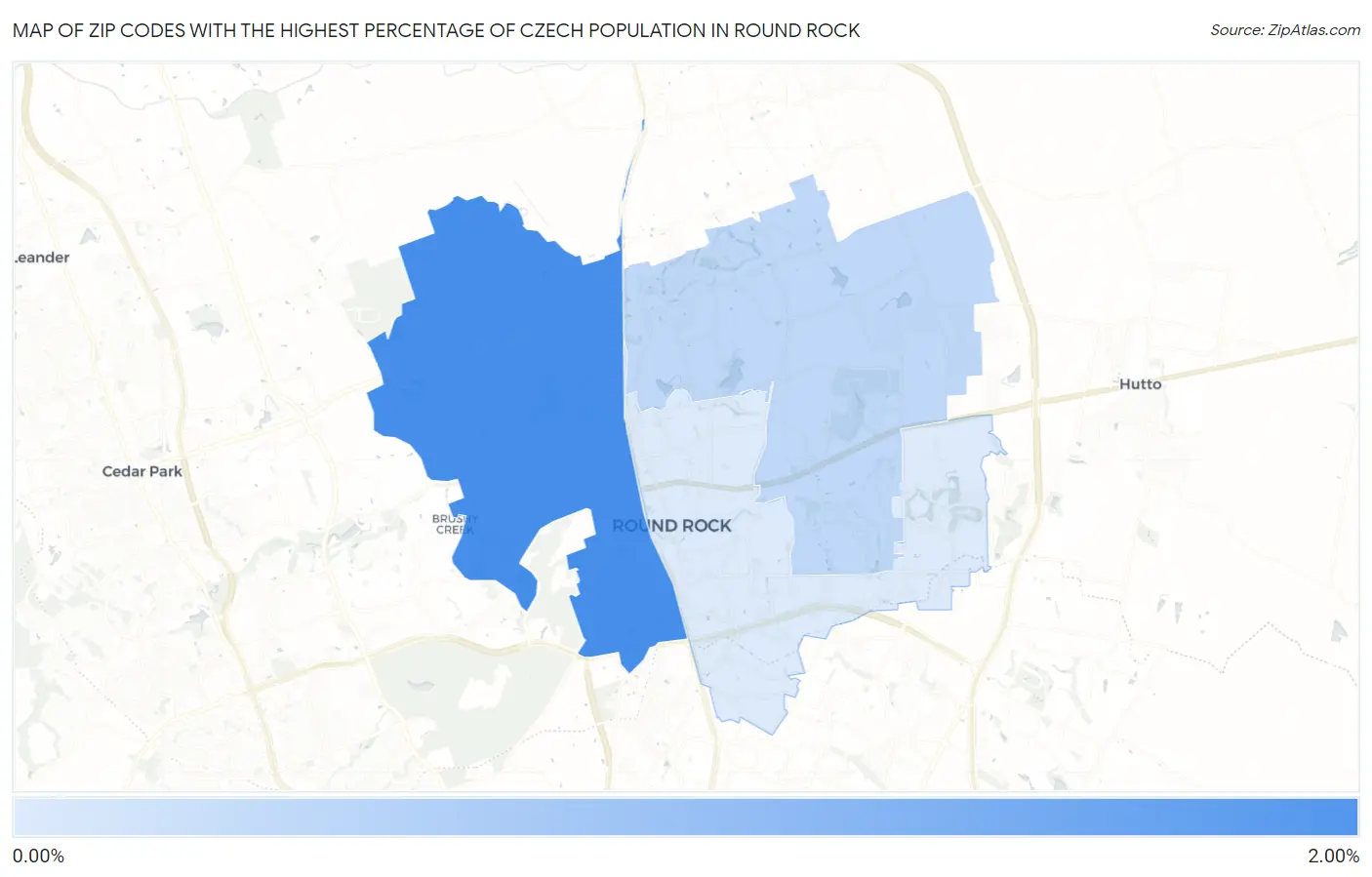 Zip Codes with the Highest Percentage of Czech Population in Round Rock Map