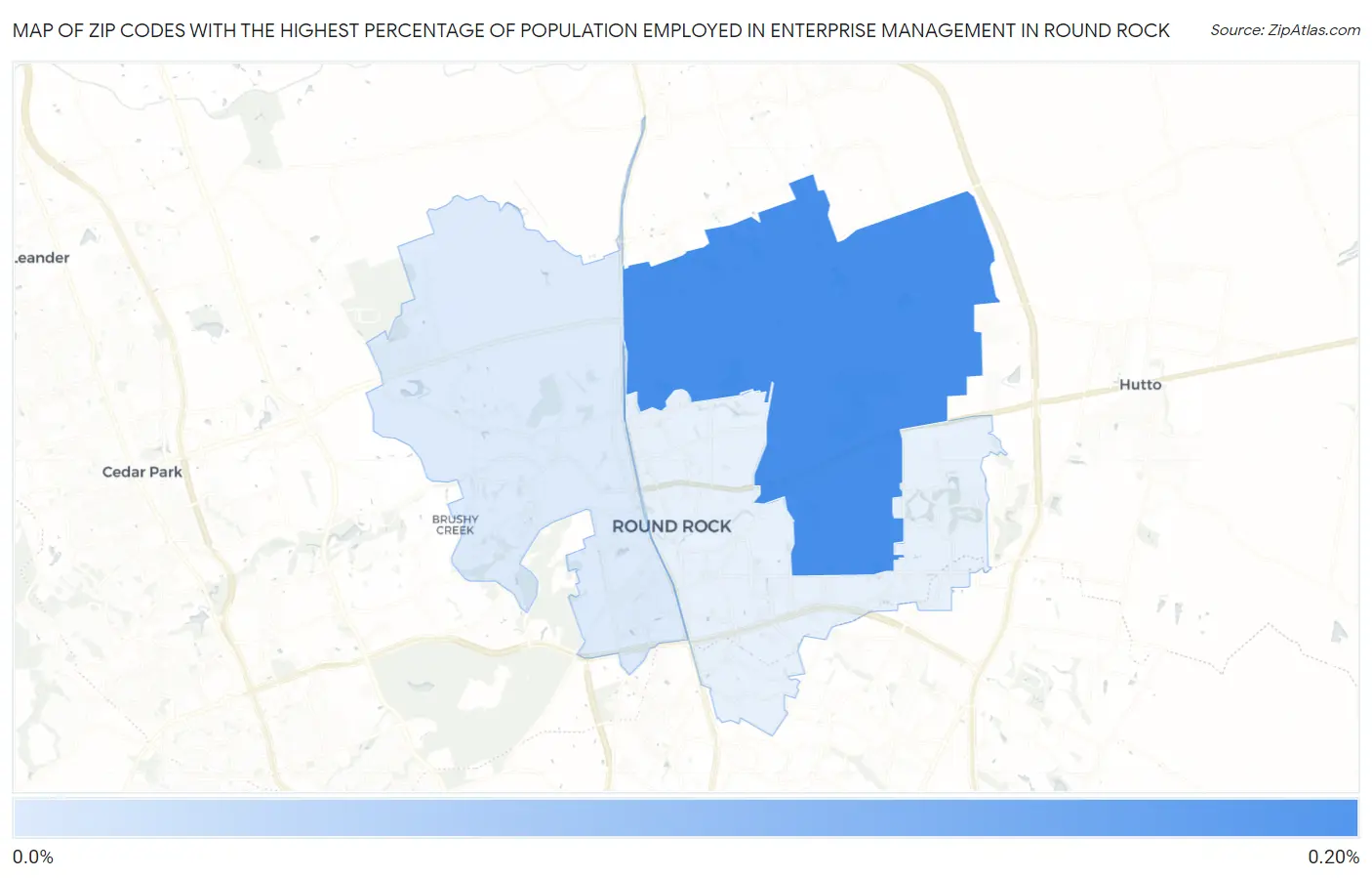Zip Codes with the Highest Percentage of Population Employed in Enterprise Management in Round Rock Map
