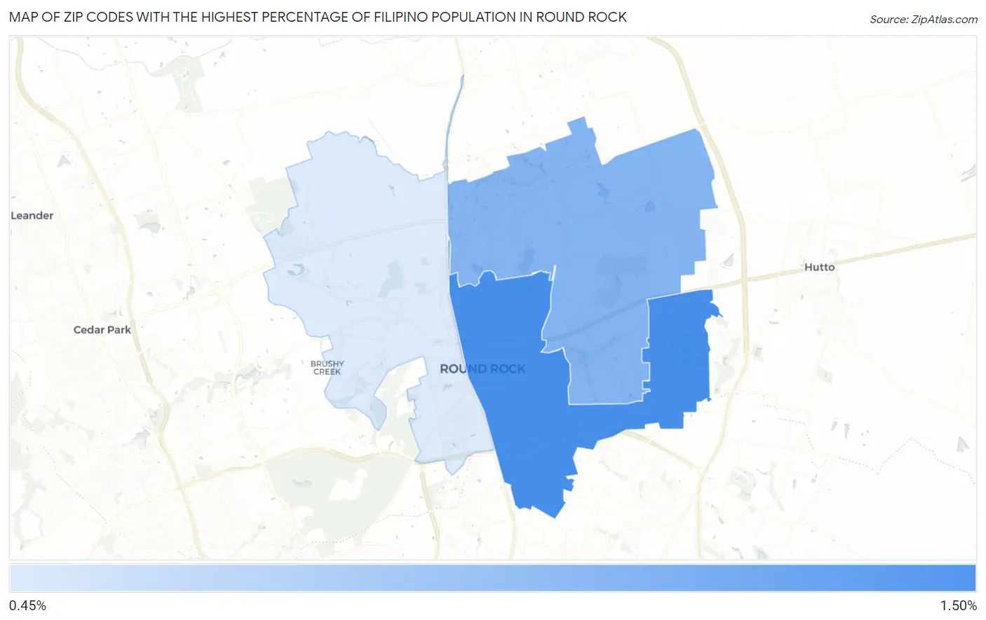 Zip Codes with the Highest Percentage of Filipino Population in Round Rock Map