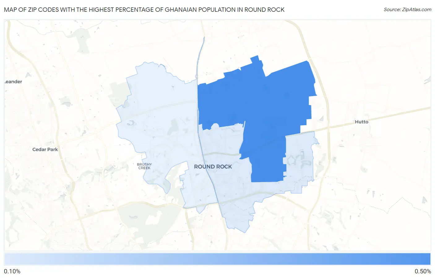 Zip Codes with the Highest Percentage of Ghanaian Population in Round Rock Map