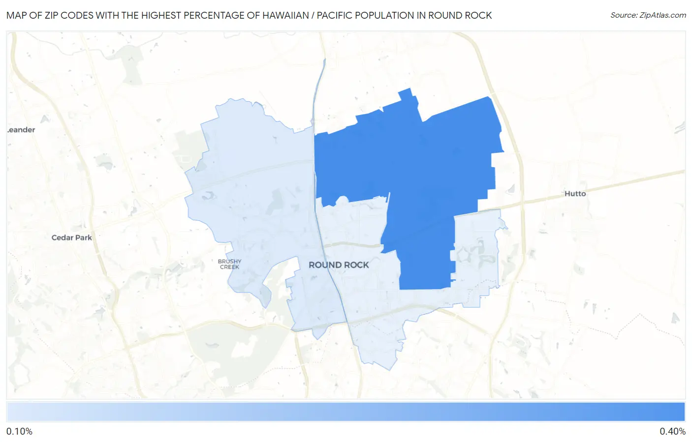 Zip Codes with the Highest Percentage of Hawaiian / Pacific Population in Round Rock Map