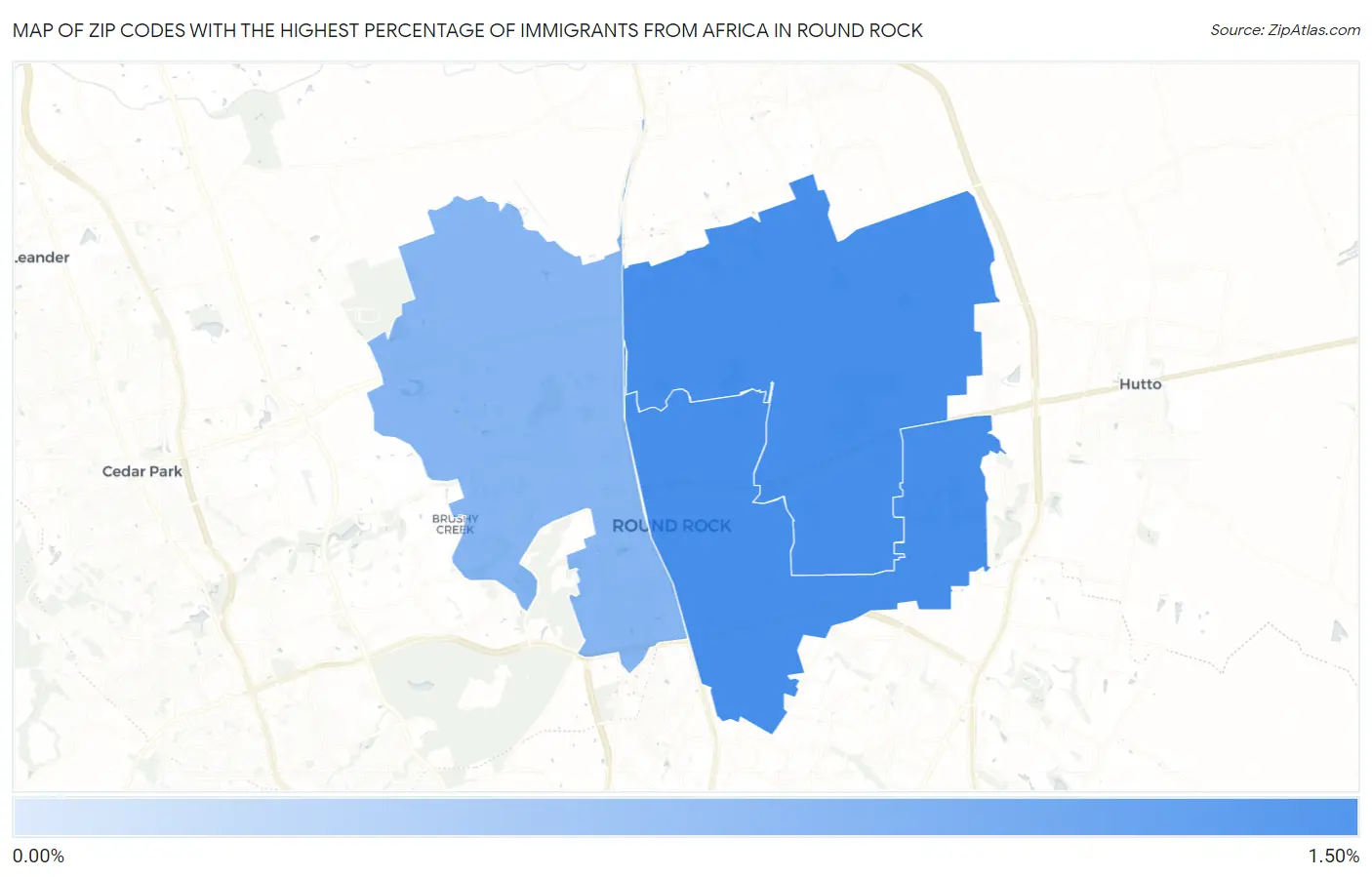 Zip Codes with the Highest Percentage of Immigrants from Africa in Round Rock Map