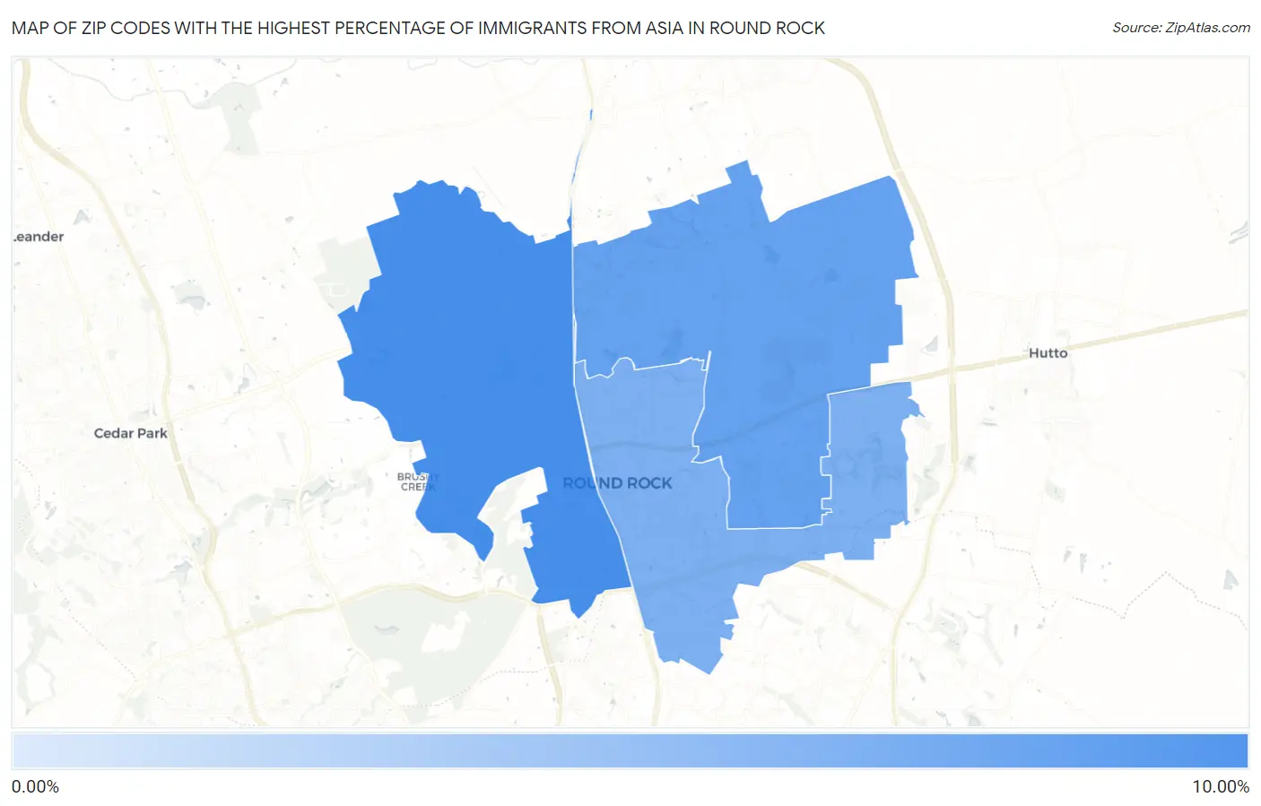 Zip Codes with the Highest Percentage of Immigrants from Asia in Round Rock Map