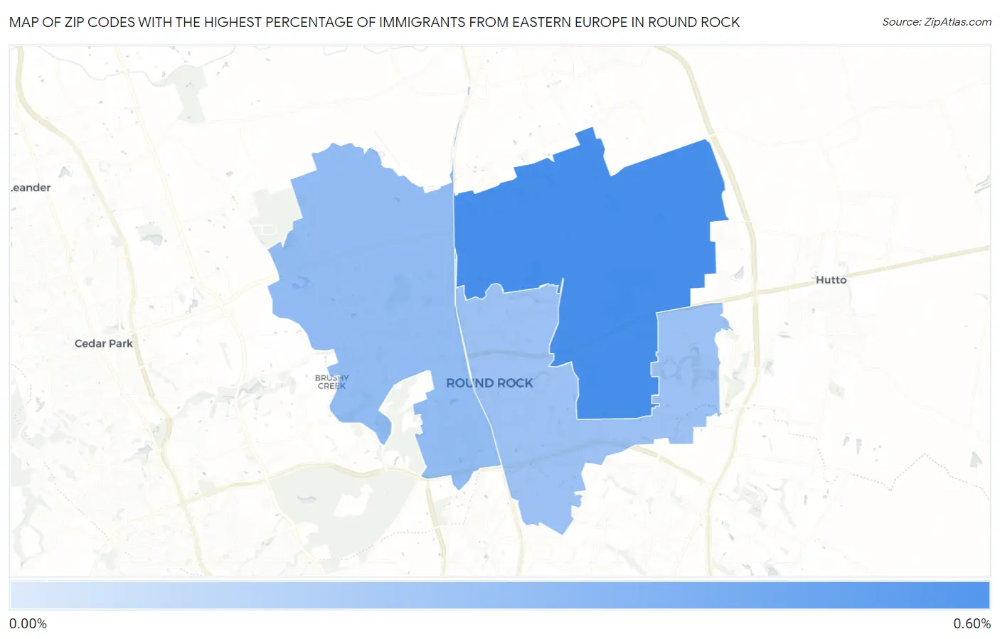 Zip Codes with the Highest Percentage of Immigrants from Eastern Europe in Round Rock Map