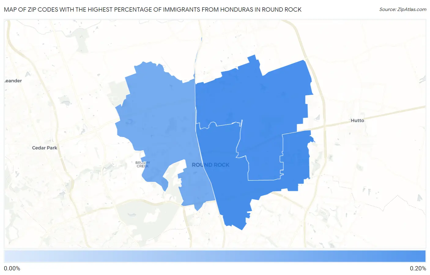 Zip Codes with the Highest Percentage of Immigrants from Honduras in Round Rock Map