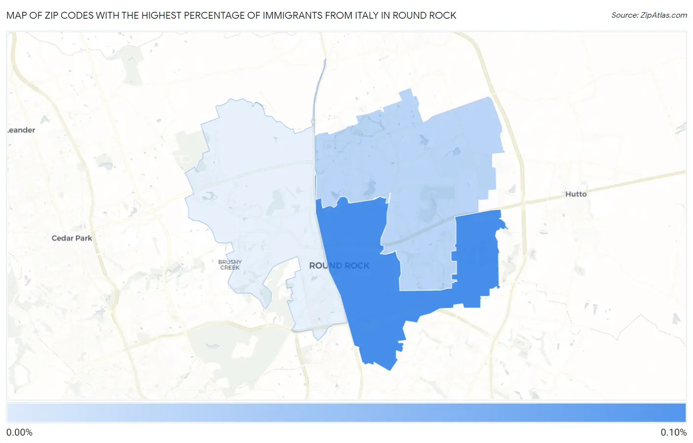 Zip Codes with the Highest Percentage of Immigrants from Italy in Round Rock Map