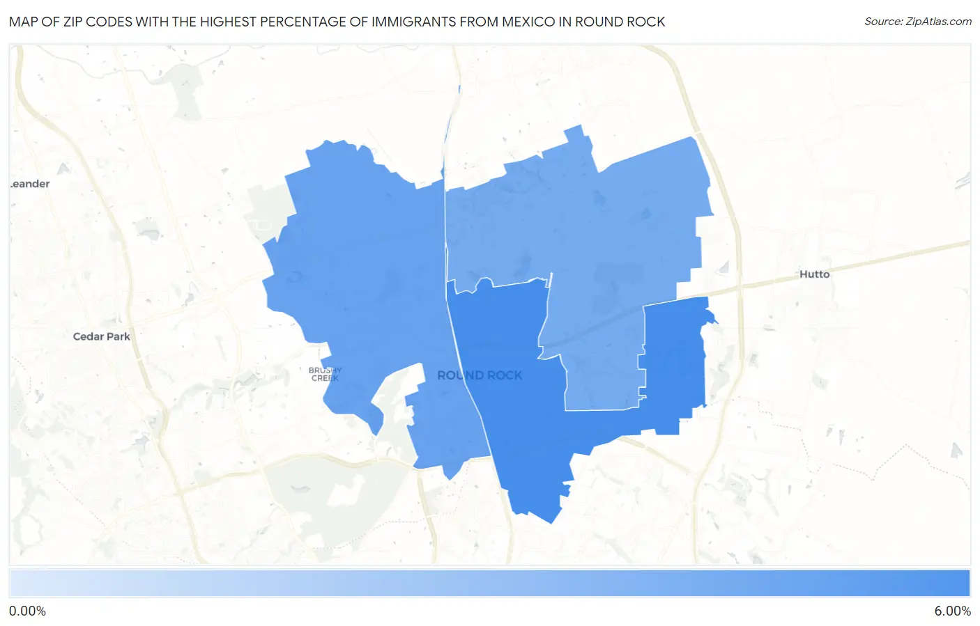 Zip Codes with the Highest Percentage of Immigrants from Mexico in Round Rock Map