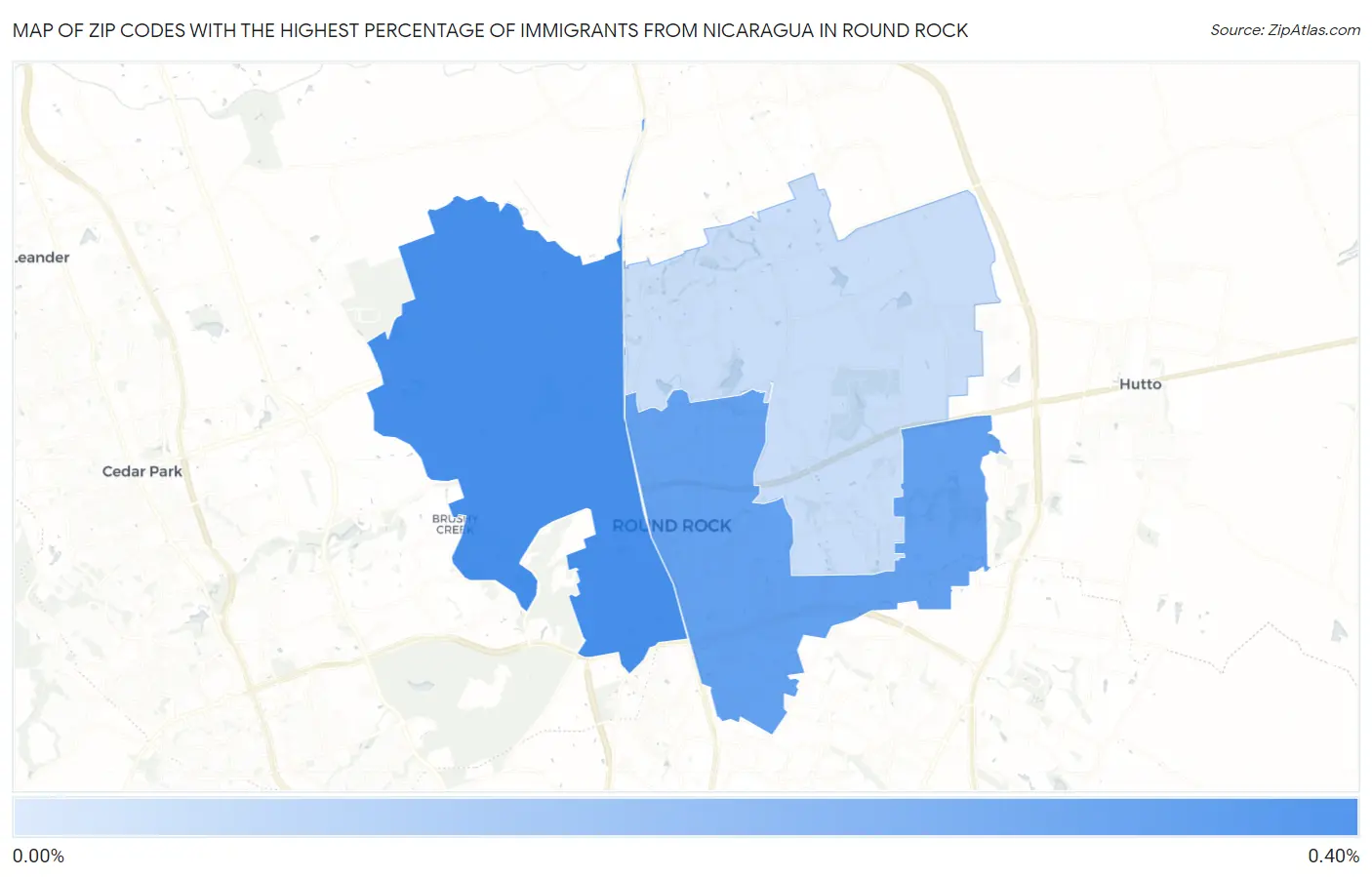 Zip Codes with the Highest Percentage of Immigrants from Nicaragua in Round Rock Map