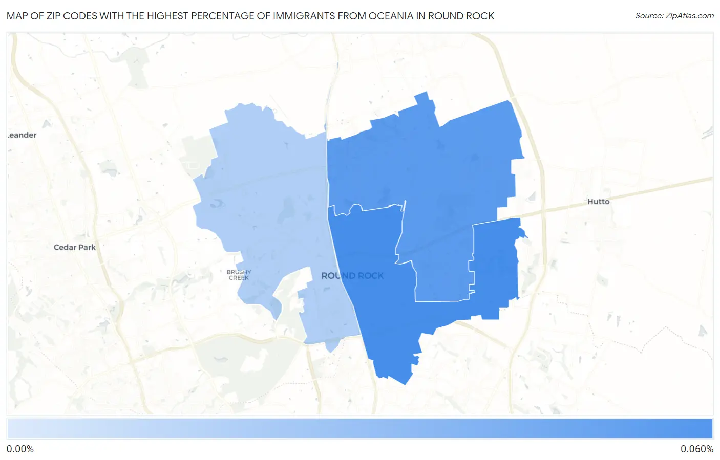 Zip Codes with the Highest Percentage of Immigrants from Oceania in Round Rock Map