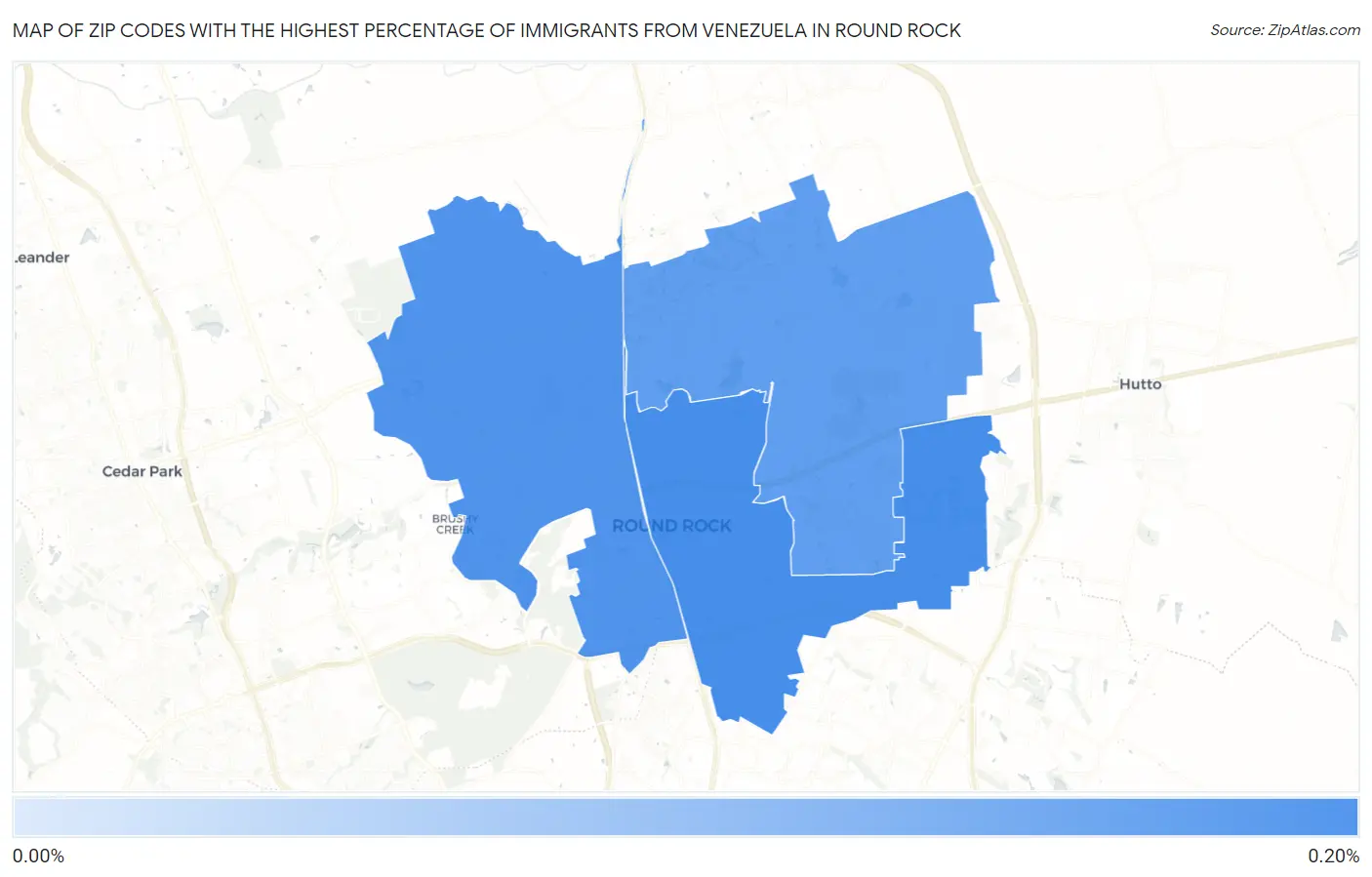 Zip Codes with the Highest Percentage of Immigrants from Venezuela in Round Rock Map