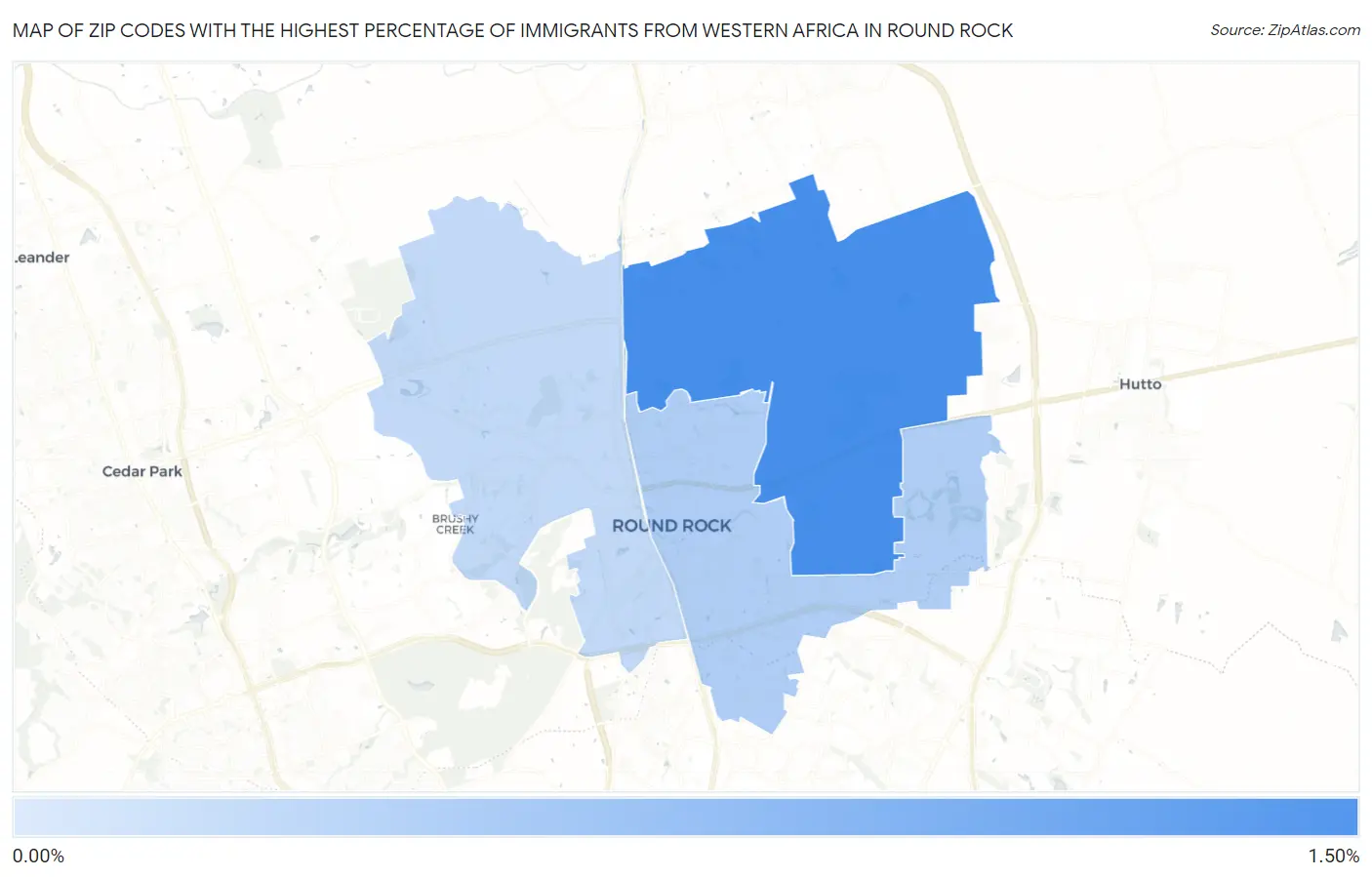 Zip Codes with the Highest Percentage of Immigrants from Western Africa in Round Rock Map