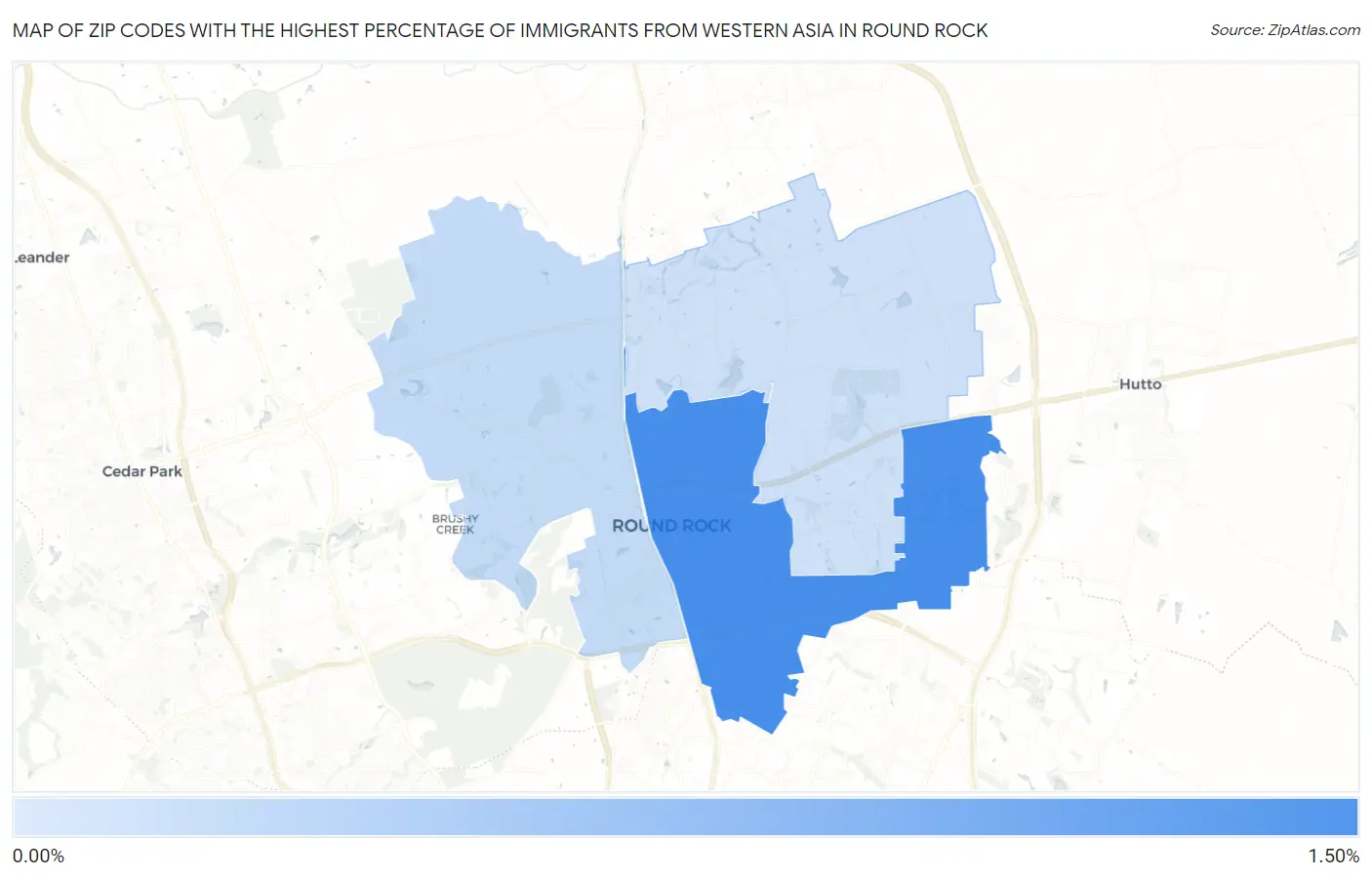 Zip Codes with the Highest Percentage of Immigrants from Western Asia in Round Rock Map