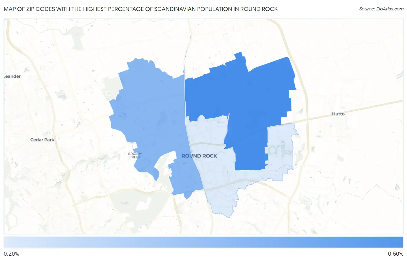 Zip Codes with the Highest Percentage of Scandinavian Population in Round Rock Map