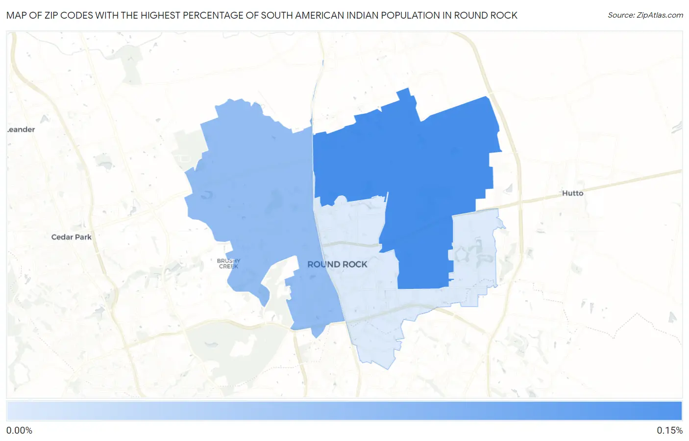 Zip Codes with the Highest Percentage of South American Indian Population in Round Rock Map