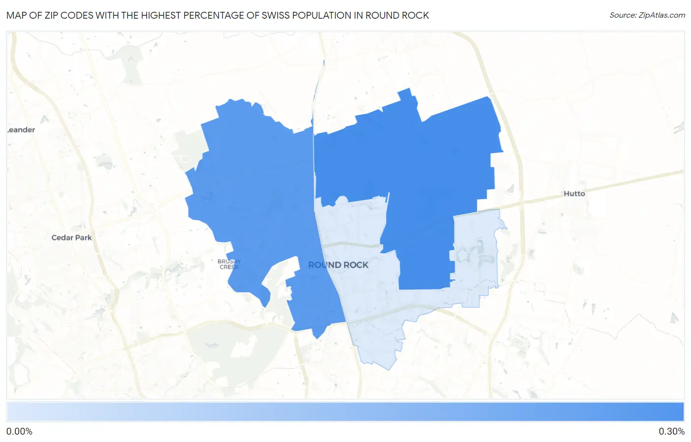 Zip Codes with the Highest Percentage of Swiss Population in Round Rock Map