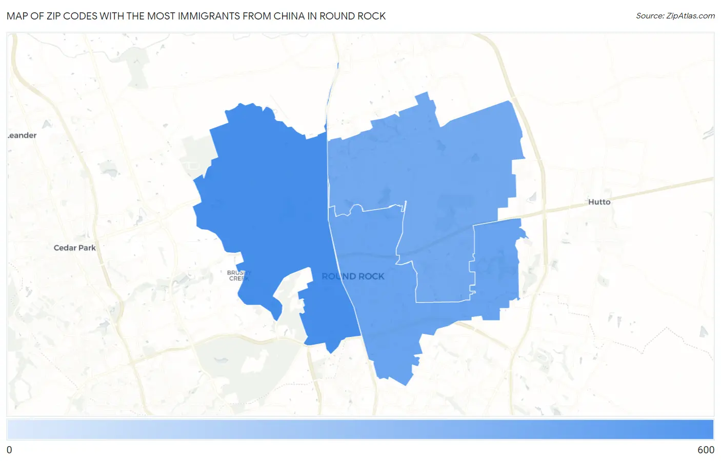 Zip Codes with the Most Immigrants from China in Round Rock Map