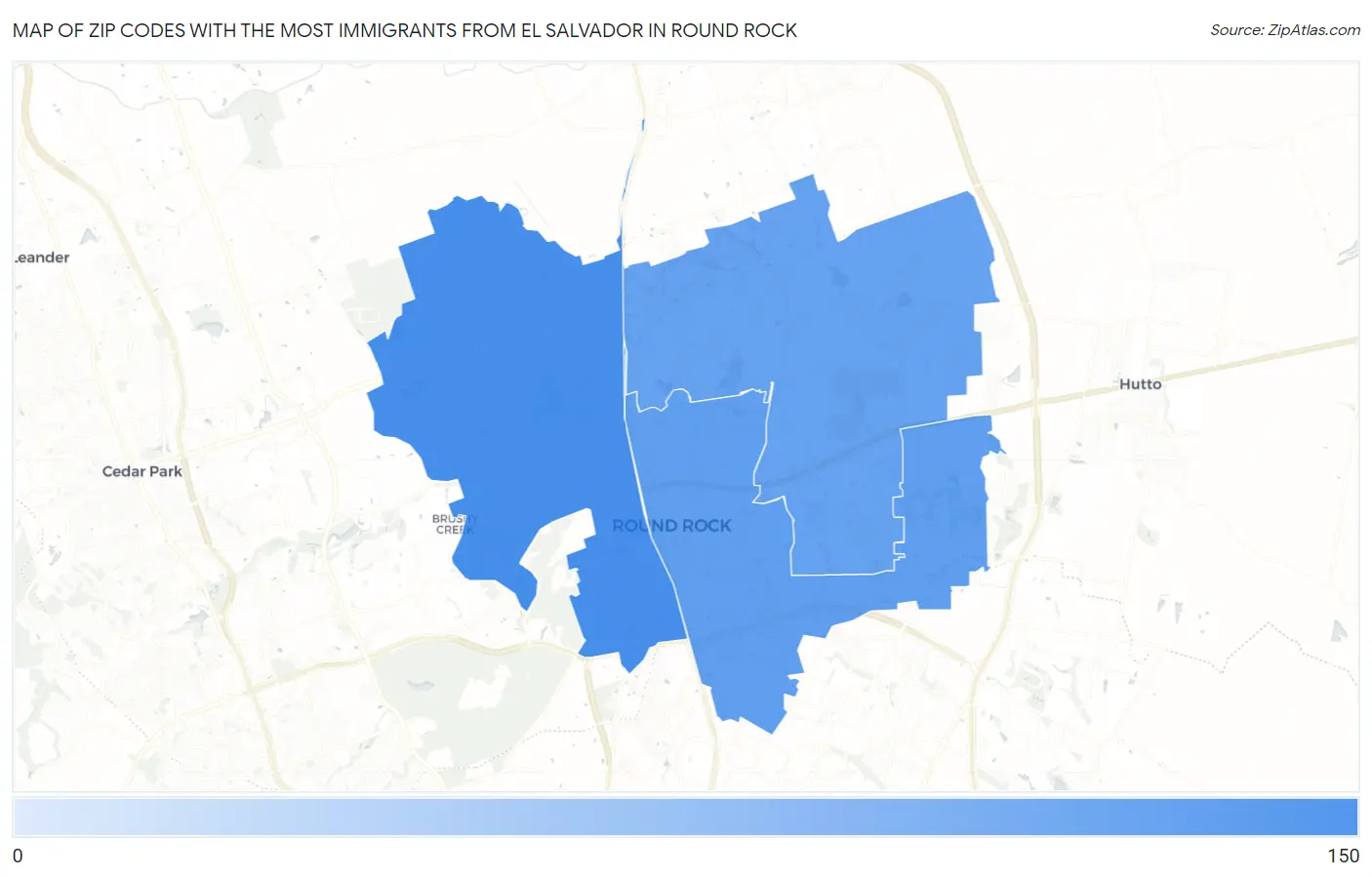 Zip Codes with the Most Immigrants from El Salvador in Round Rock Map