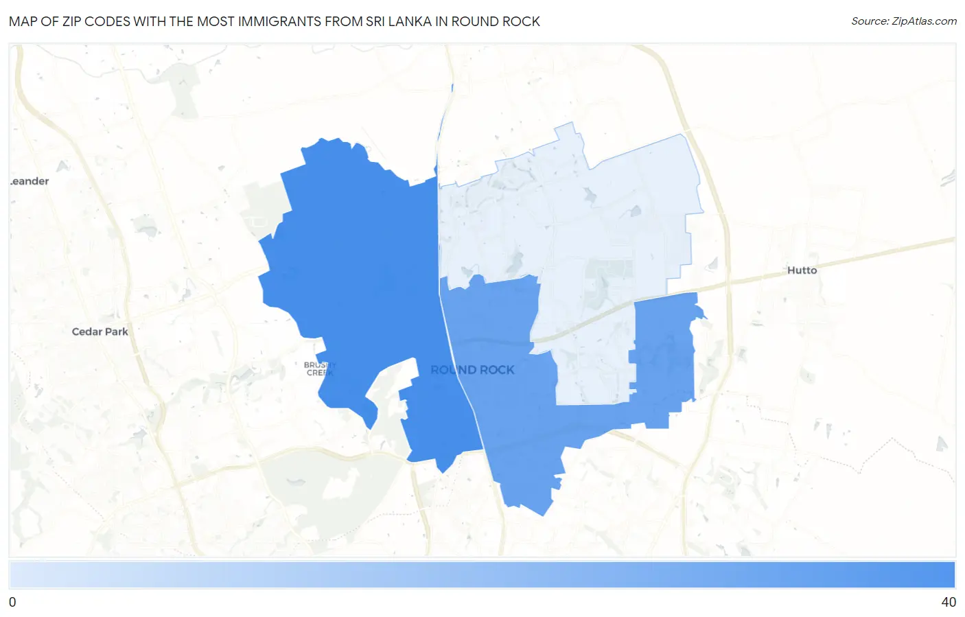 Zip Codes with the Most Immigrants from Sri Lanka in Round Rock Map