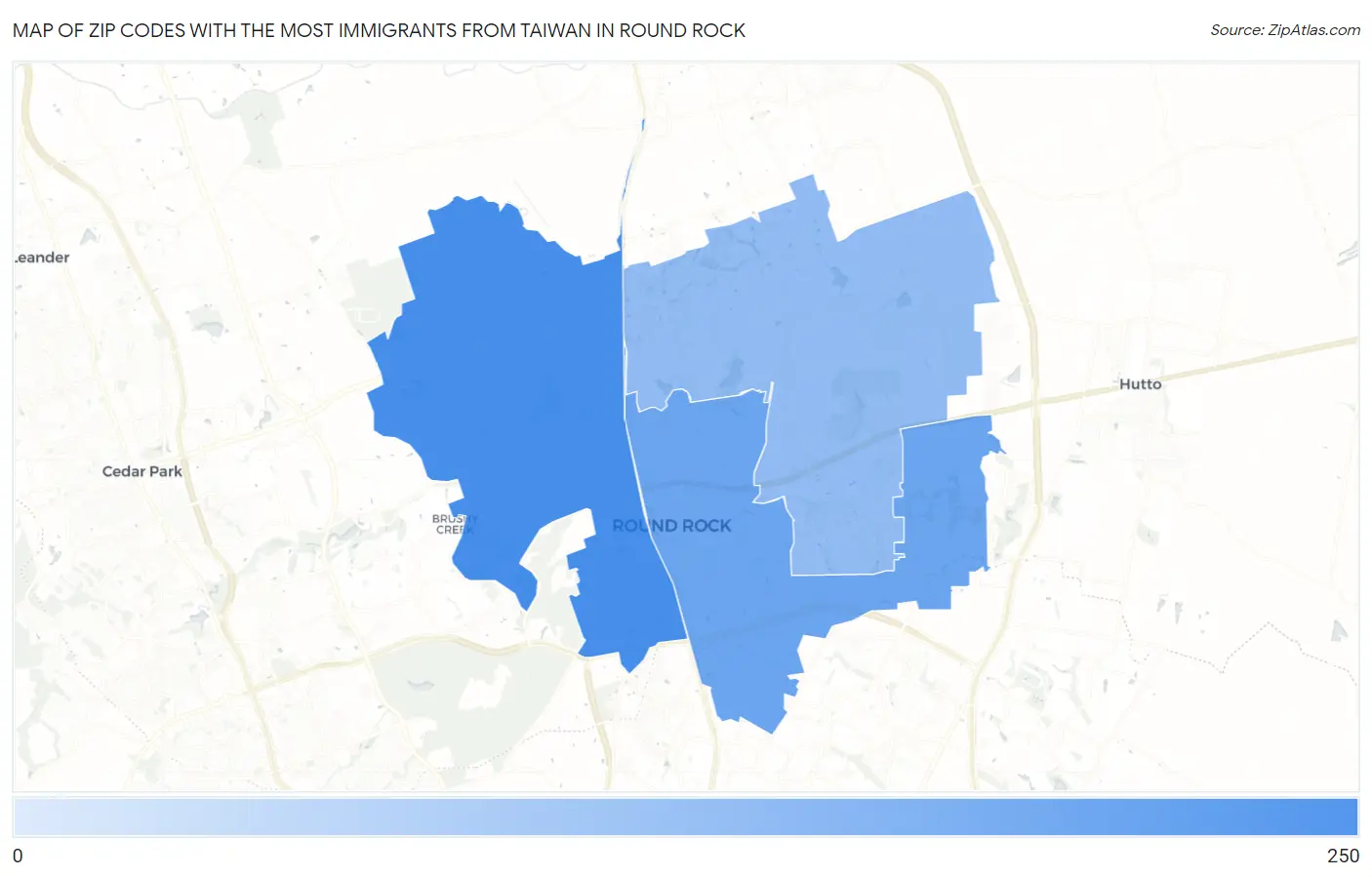 Zip Codes with the Most Immigrants from Taiwan in Round Rock Map