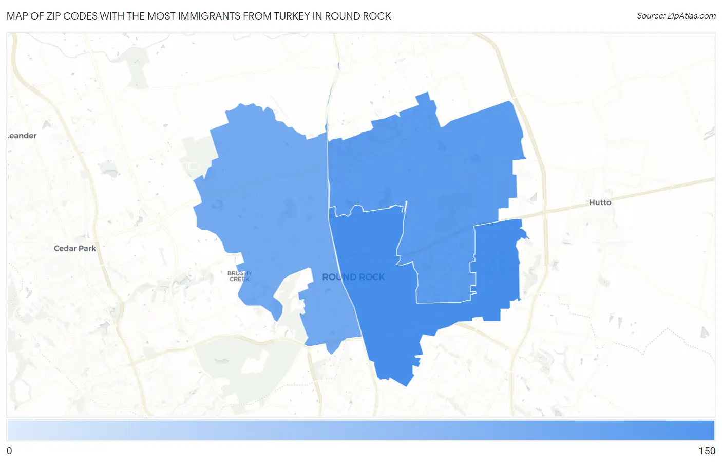 Zip Codes with the Most Immigrants from Turkey in Round Rock Map