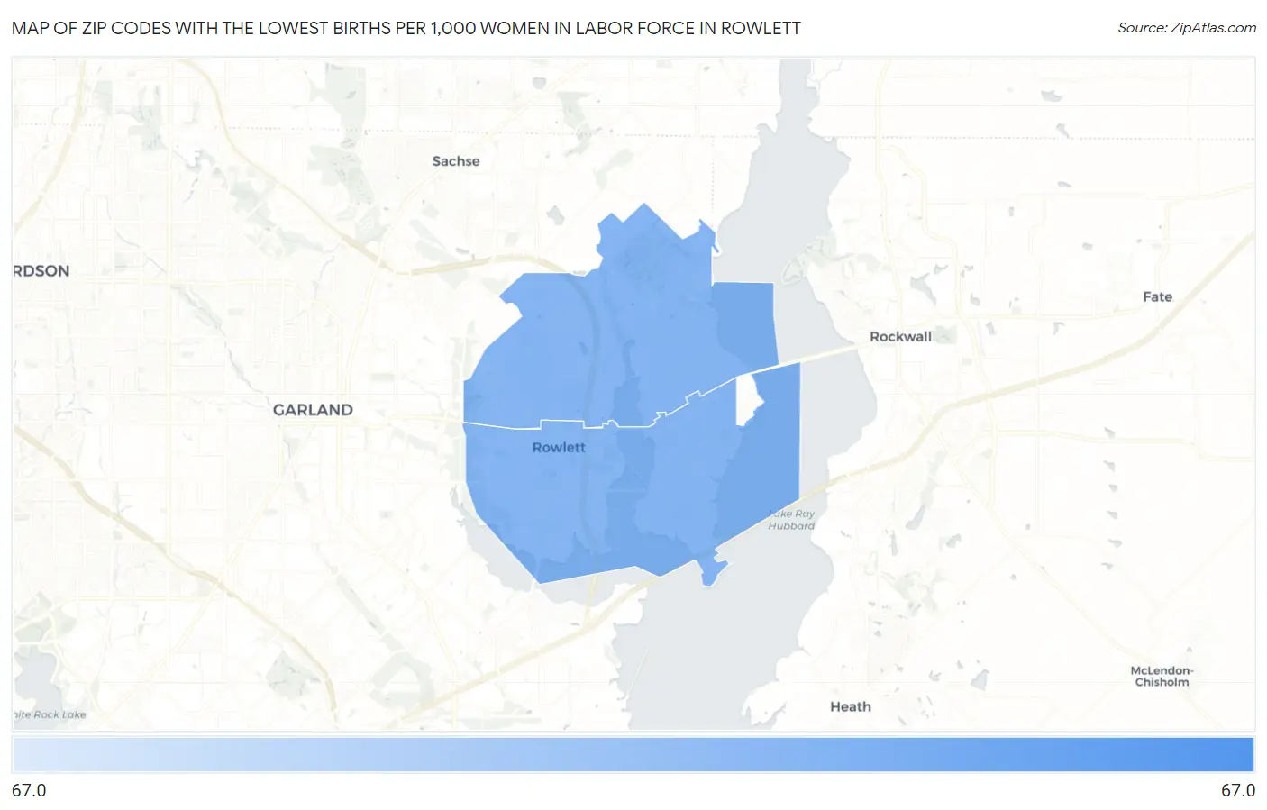 Zip Codes with the Lowest Births per 1,000 Women in Labor Force in Rowlett Map
