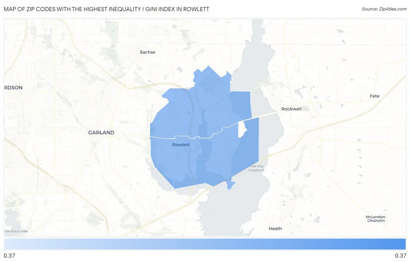 Zip Codes with the Highest Inequality / Gini Index in Rowlett Map
