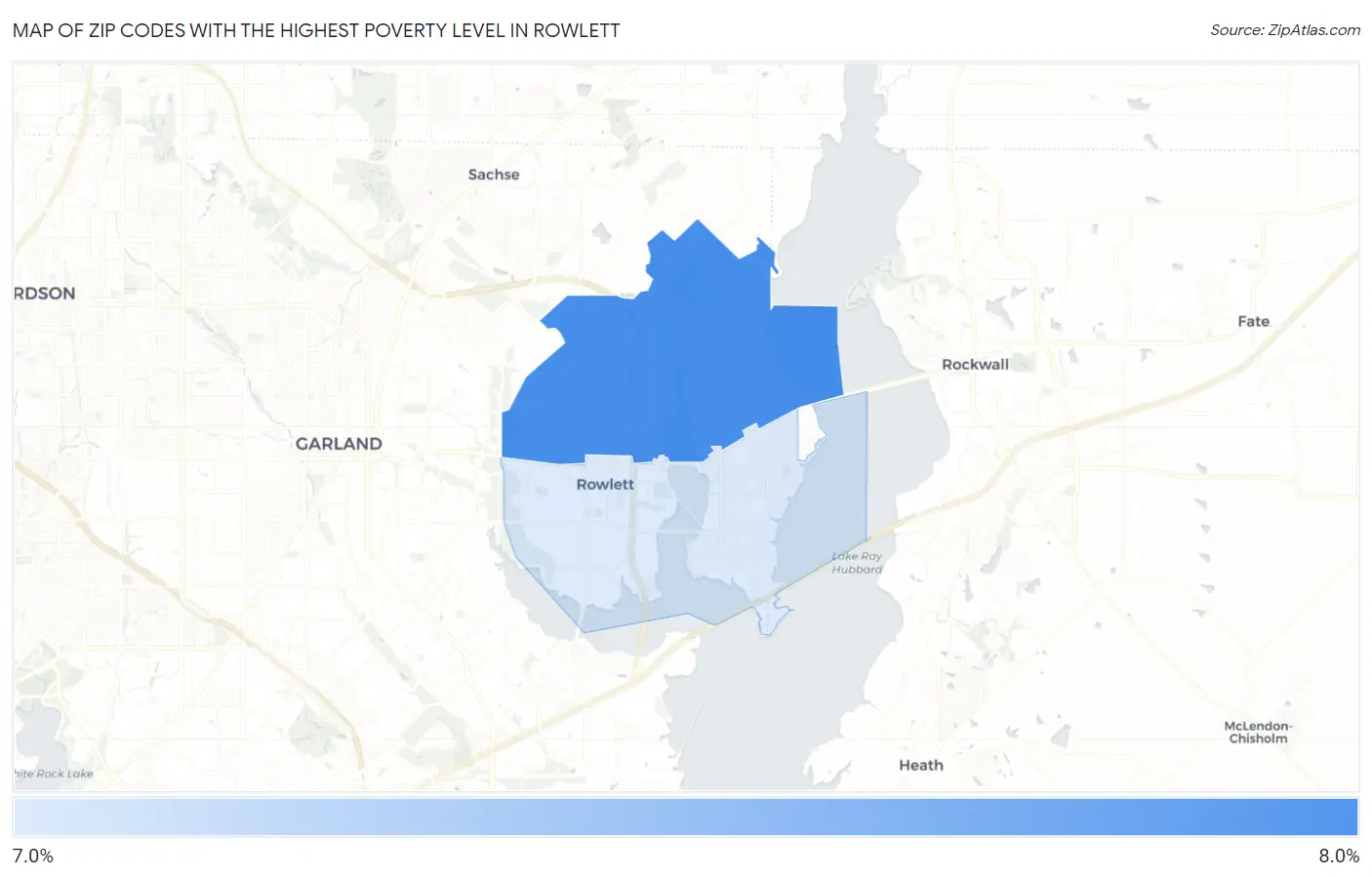 Zip Codes with the Highest Poverty Level in Rowlett Map