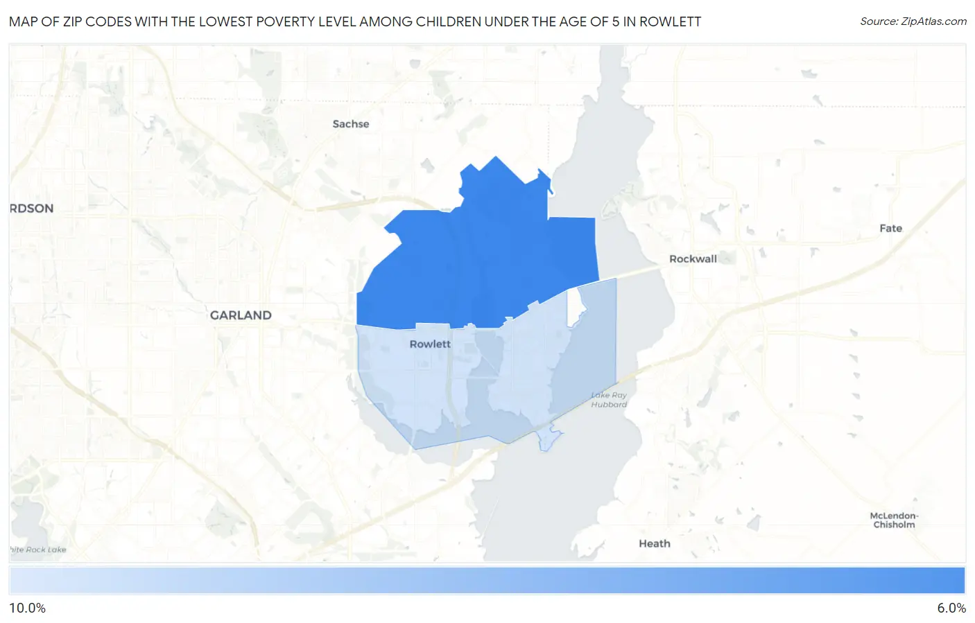 Zip Codes with the Lowest Poverty Level Among Children Under the Age of 5 in Rowlett Map