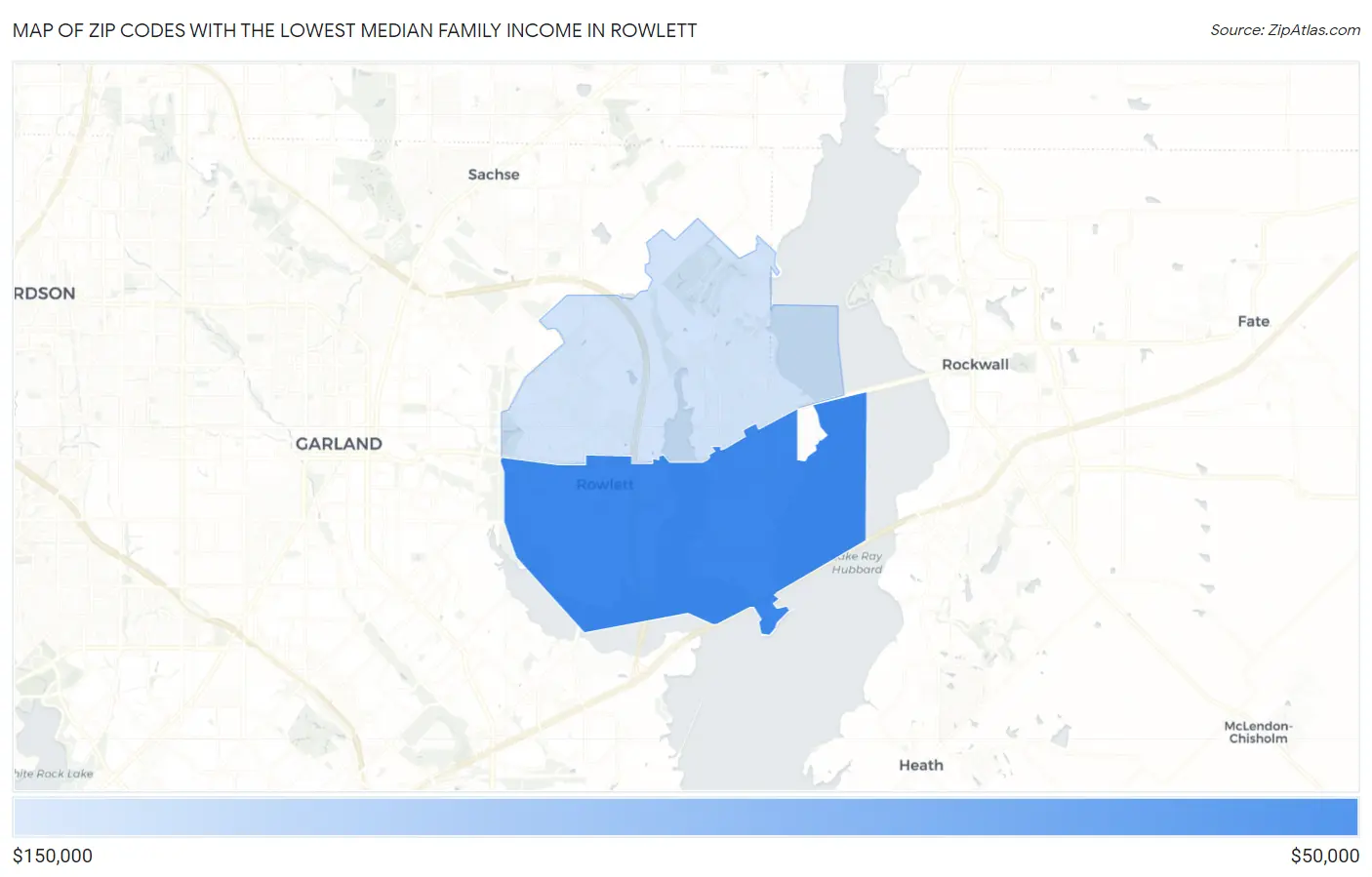 Zip Codes with the Lowest Median Family Income in Rowlett Map
