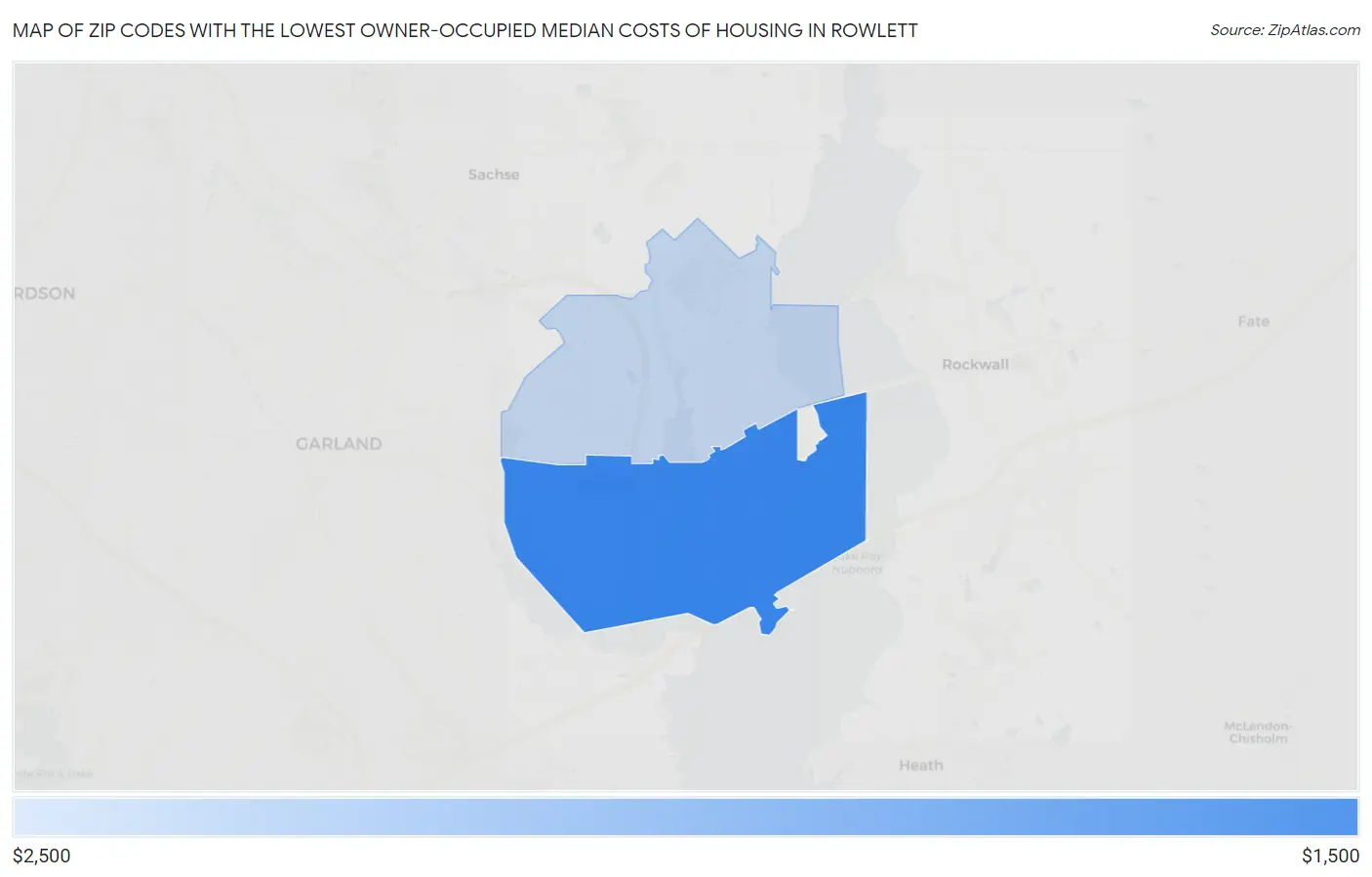 Zip Codes with the Lowest Owner-Occupied Median Costs of Housing in Rowlett Map