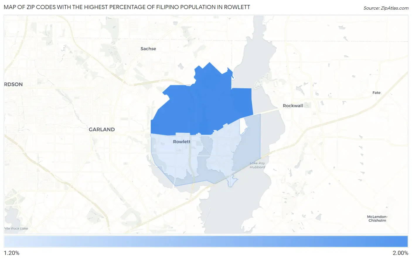 Zip Codes with the Highest Percentage of Filipino Population in Rowlett Map