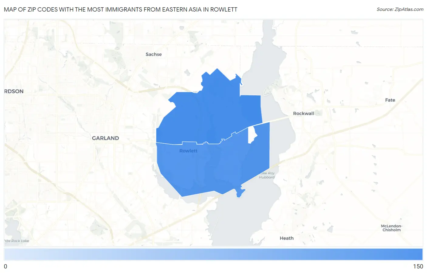 Zip Codes with the Most Immigrants from Eastern Asia in Rowlett Map