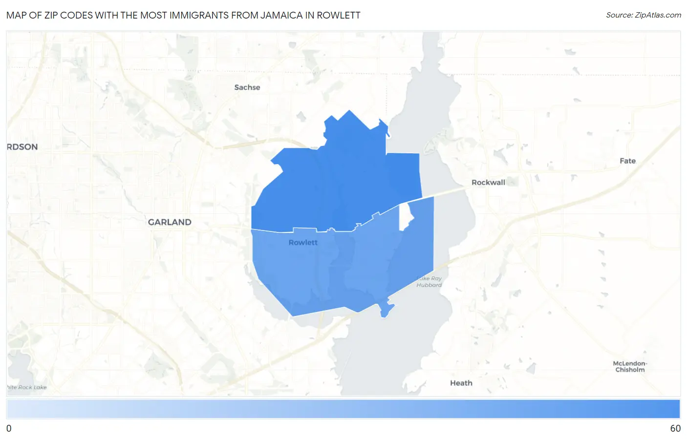 Zip Codes with the Most Immigrants from Jamaica in Rowlett Map