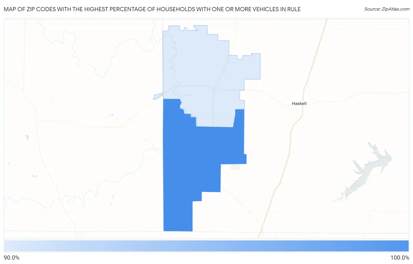 Zip Codes with the Highest Percentage of Households With One or more Vehicles in Rule Map