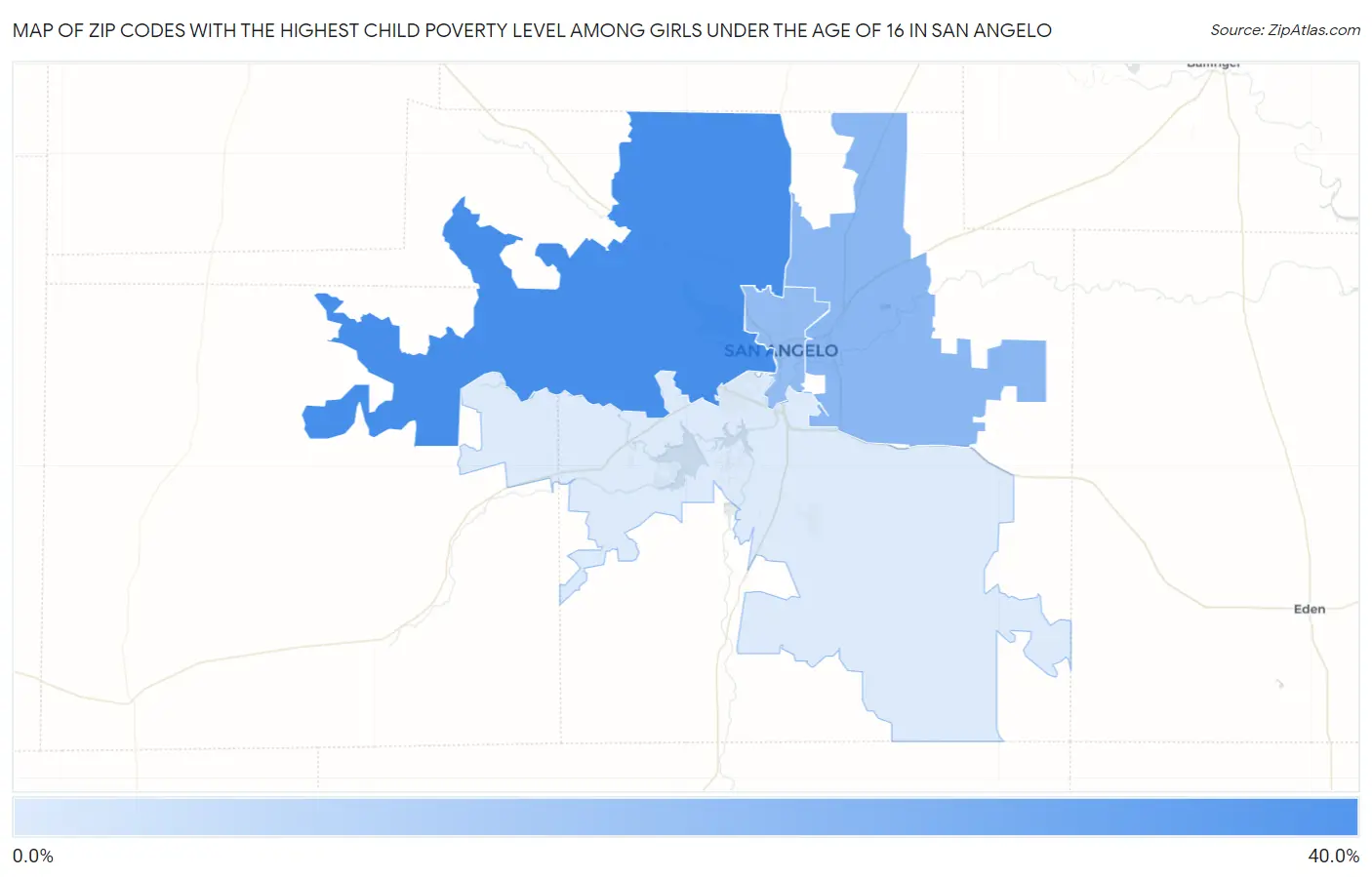 Zip Codes with the Highest Child Poverty Level Among Girls Under the Age of 16 in San Angelo Map