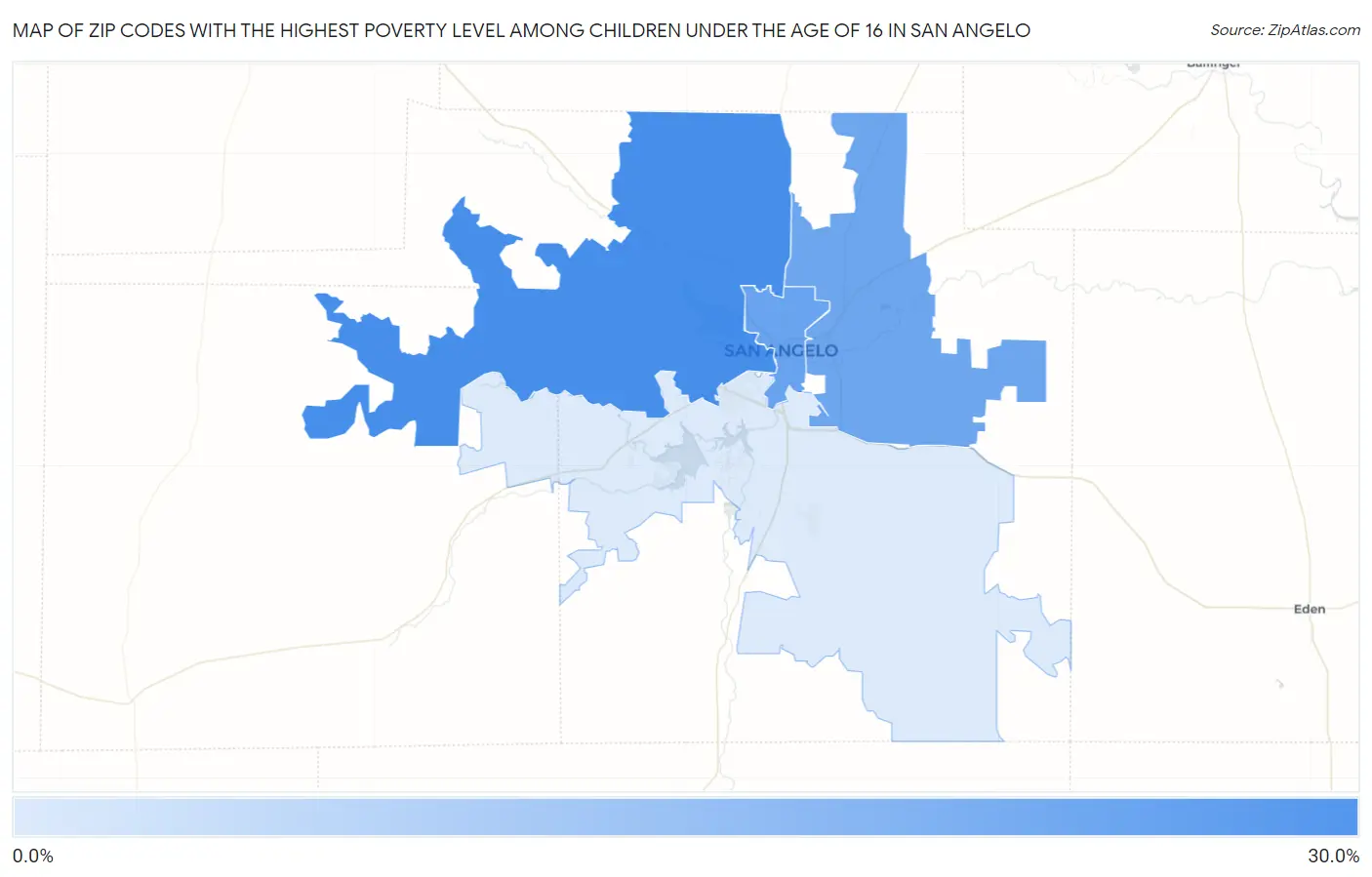 Zip Codes with the Highest Poverty Level Among Children Under the Age of 16 in San Angelo Map
