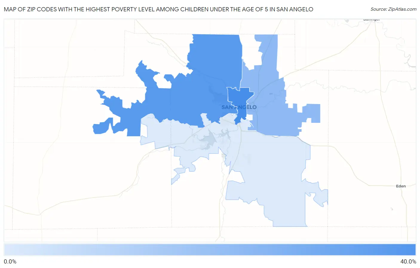 Zip Codes with the Highest Poverty Level Among Children Under the Age of 5 in San Angelo Map