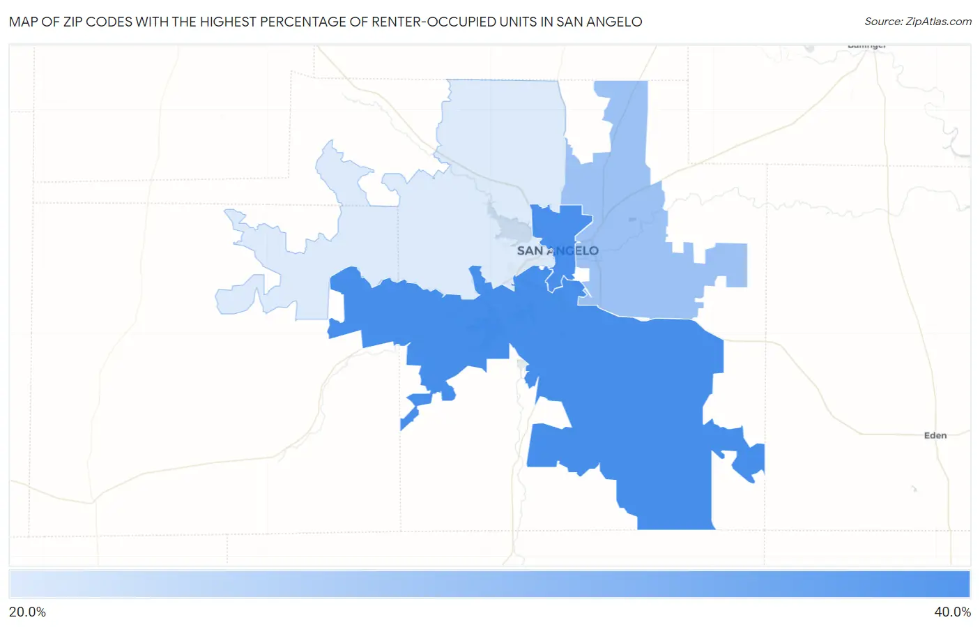 Zip Codes with the Highest Percentage of Renter-Occupied Units in San Angelo Map