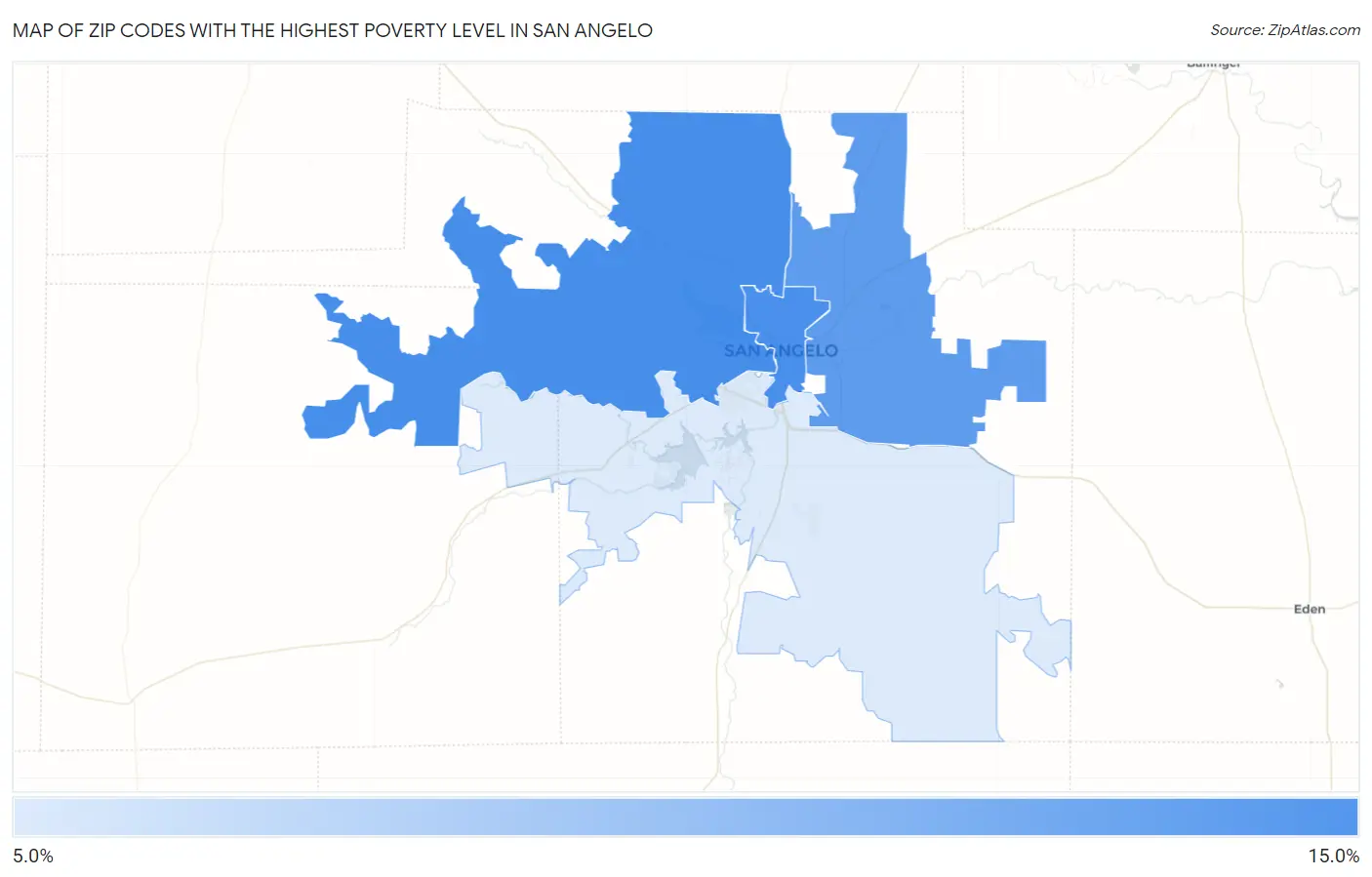 Zip Codes with the Highest Poverty Level in San Angelo Map