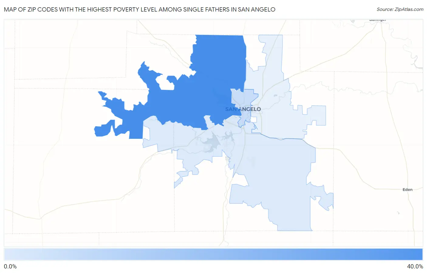 Zip Codes with the Highest Poverty Level Among Single Fathers in San Angelo Map