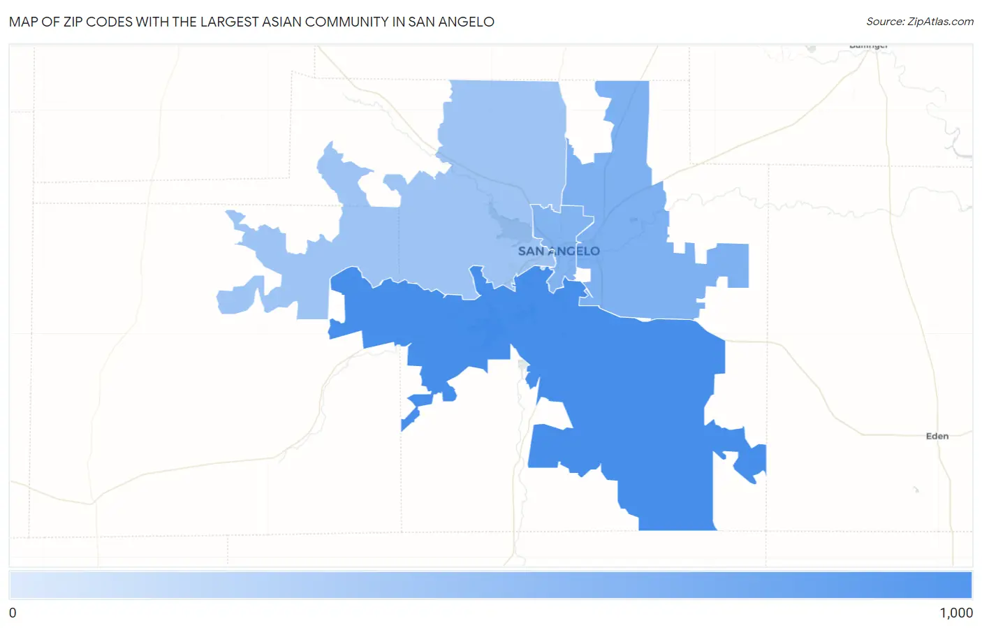 Zip Codes with the Largest Asian Community in San Angelo Map
