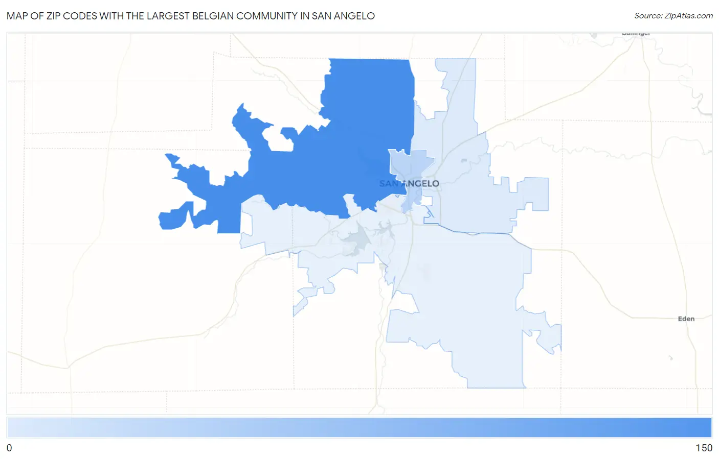 Zip Codes with the Largest Belgian Community in San Angelo Map