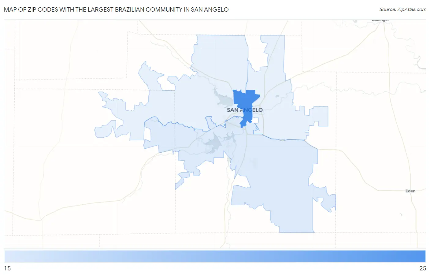 Zip Codes with the Largest Brazilian Community in San Angelo Map