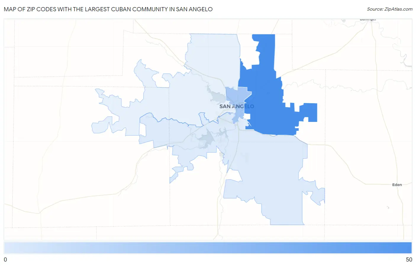 Zip Codes with the Largest Cuban Community in San Angelo Map