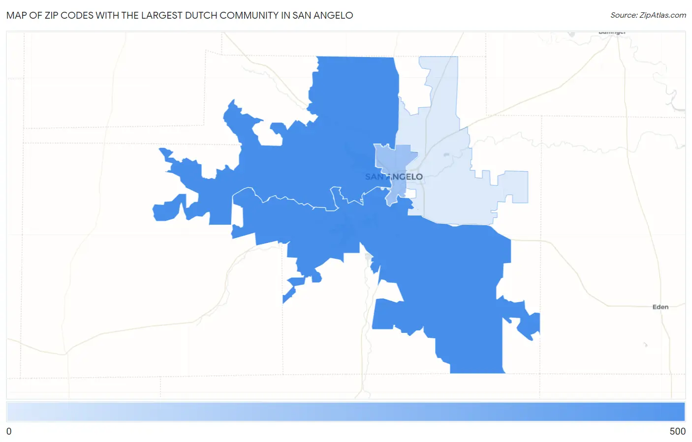 Zip Codes with the Largest Dutch Community in San Angelo Map
