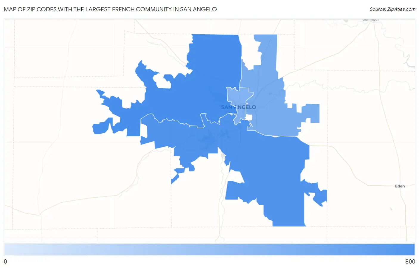 Zip Codes with the Largest French Community in San Angelo Map